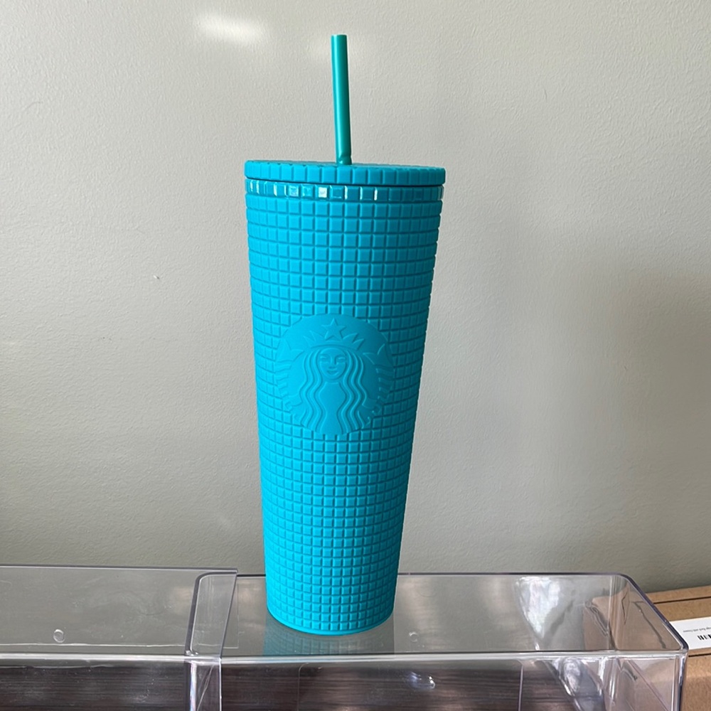 BNWT Starbucks teal grid venti tumbler. Mexico/Caribbean release